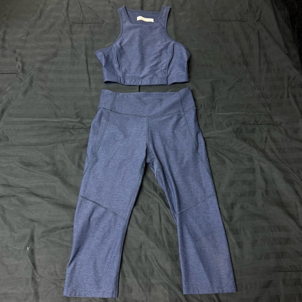 Outdoor Voices Navy Blue Track Pants & Crop Top Set